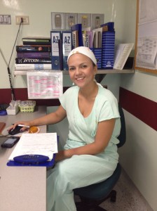 Perfusionist Diana Lopez gathers information to begin her pre-operative checklist.
